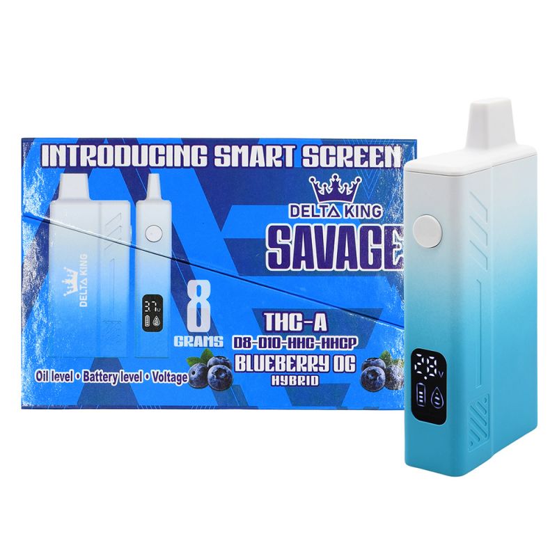 Delta King Savage 8g THC-A D8-D10-HHC-HHCP Disposable: Blueberry OG. (Hybrid)